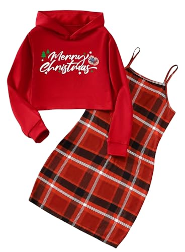Ella Lust Weihnachten Bekleidungssets Für Mädchen – Langärmliges Oberteil Sweatshirt+ Cami-Kleid Mit Merry Christmas Aufdruck Süße Kleidung Für Alter Von 4-10 Jahren(Red,6Y,1277r) von Ella Lust