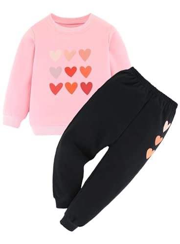 Ella Lust Cute Kleidung Mädchen Set – Lässige Kinderkleidung Herz-print Langem Sweatshirt Jogginghose Herbst Outfit(Pink,90,1203r) von Ella Lust
