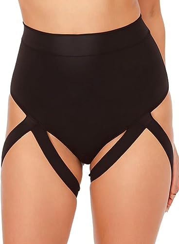 Rave Booty Shorts für Frauen – Sexy Hose mit hoher Taille, Po-Lifting, Leggings, exotisches Accessoire, Festival-Outfit, Unterteil, Geschirr Schwarz, Klein von Ella Lust