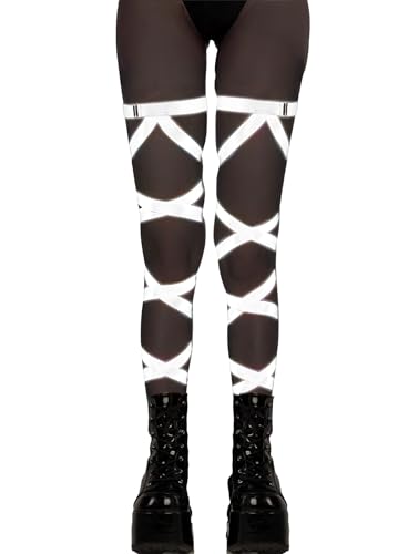 Reflektierende Rave Beinbandage für Frauen – verstellbare holografische Glow Straps Musik-Party-Zubehör EDC Konzert-Outfits, Reflektierendes Silber, Einheitsgröße von Ella Lust