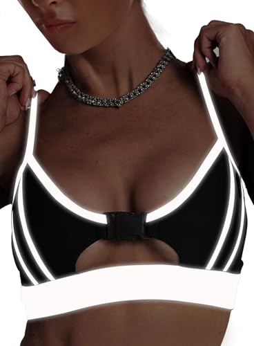 Reflektierendes Rave-Top für Frauen – Sexy EDC Festival Crop Tank Schnalle Unterbrust-Shirt Bikini BH Musik Konzert Outfits, Schwarz, Medium Reflektierendes Rave-Top für Frauen – Sexy EDC Festival Crop Tank Schnalle Unterbrust-Shirt Bikini BH Musik Konzert Outfits, Schwarz, Medium von Ella Lust