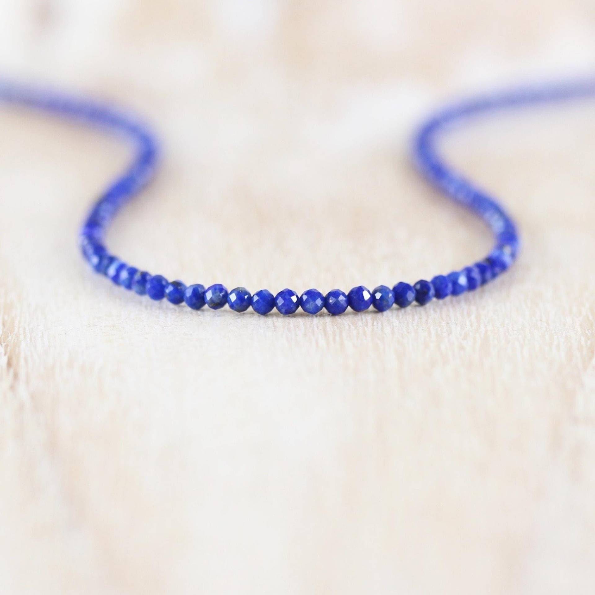 Aaa Lapis Lazuli Halskette Aus Sterlingsilber, Gold Oder Roségold Gefüllt, Zierliche 2, 5 Bis 3 Mm Facettierte Edelstein-Halskette, Lange von EllaArtisanJewellery