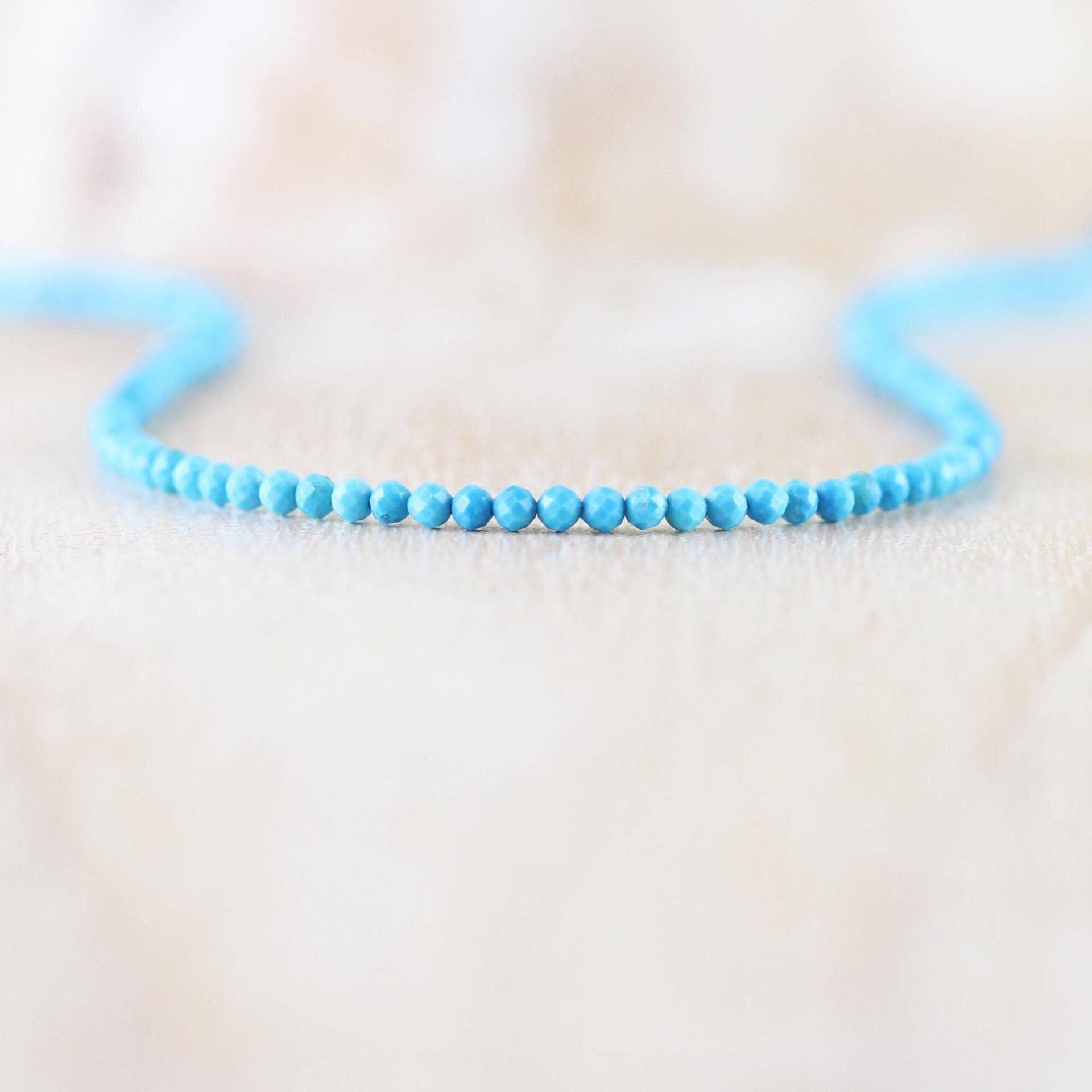 Feine Türkisfarbene Perlenhalskette in Sterling Silber, Gold Oder Rosegold Filled, Zierliche Blaue Edelstein Halskette, Lange Halskette von EllaArtisanJewellery