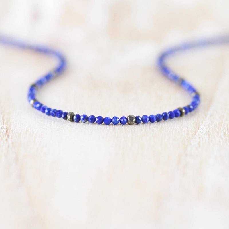 Lapis Lazuli & Pyrit Halskette in Sterling Silber, Gelb Oder Roségold Filled, Länge Nach Wunsch von EllaArtisanJewellery