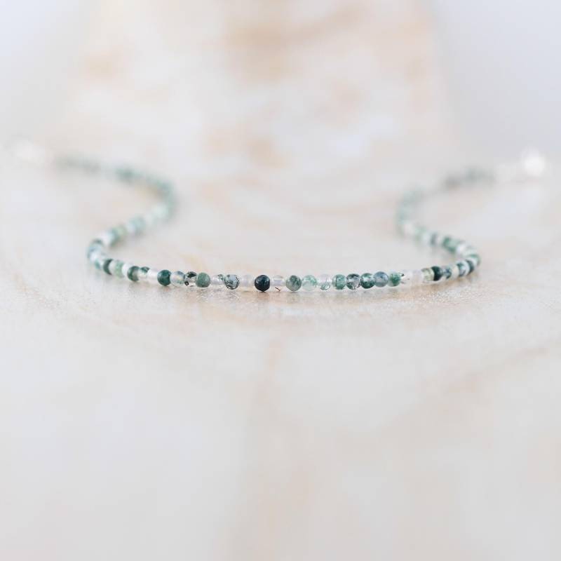 Moosachat-Halskette in Sterlingsilber, Gold Oder Roségold Gefüllt, Zierliche 2 Bis 2, 2 Mm Edelstein-Halskette Lange Halskette von EllaArtisanJewellery