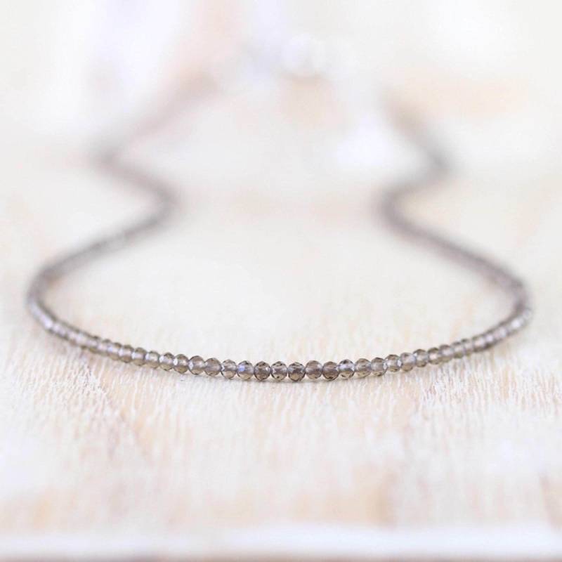 Natürliche Rauchquarz Halskette Aus Sterling Silber, Gold Oder Rosegold Filled, Zierliche Aaa Edelstein Halsband, Lange von EllaArtisanJewellery