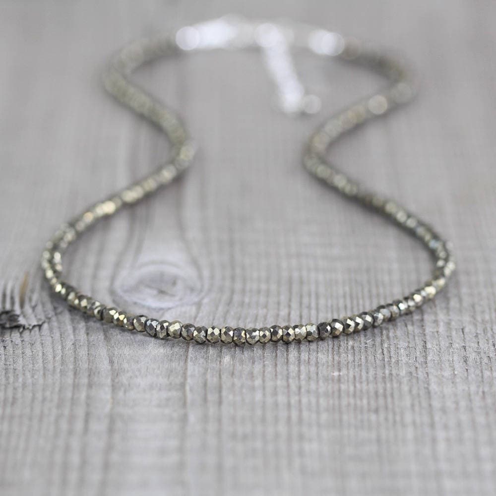 Pyrit Perlen Halskette in Sterling Silber, Gold Oder Rosegold Filled, Individuelle Länge Edelstein Halsband, Lange Für Frauen von EllaArtisanJewellery