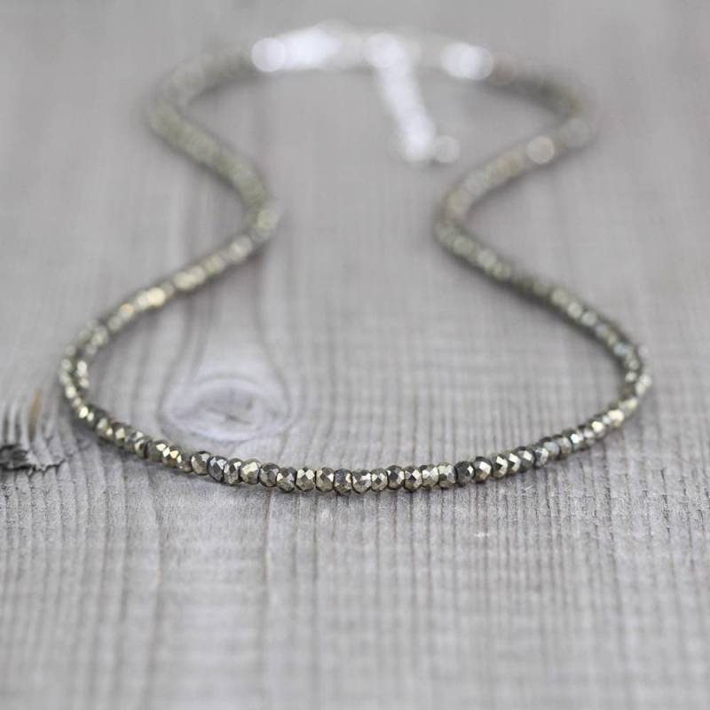 Pyrit Perlen Halskette in Sterling Silber, Gold Oder Rosegold Filled, Individuelle Länge Edelstein Halsband, Lange Für Frauen von EllaArtisanJewellery