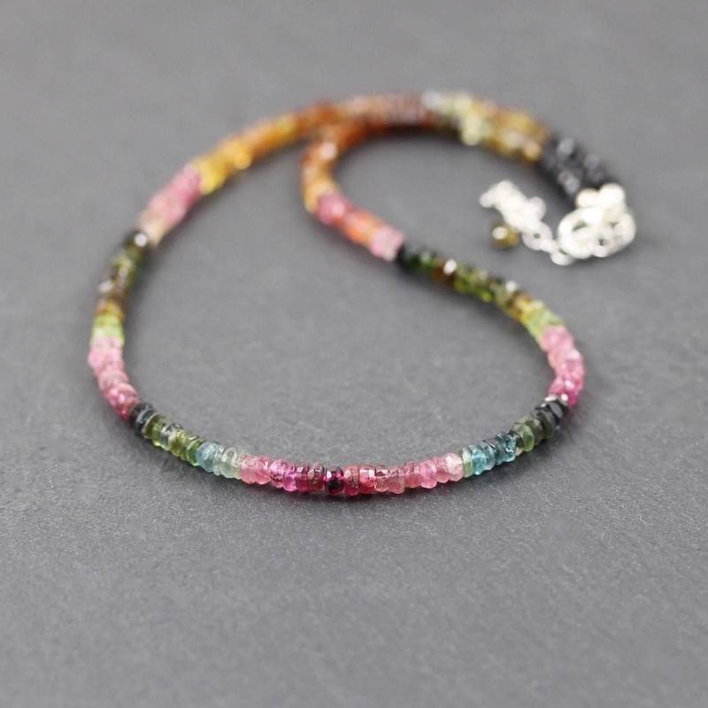 Wassermelone Turmalin Perlen Halskette, Multi Farbe Edelstein Halsband, Sterling Silber, Gold Oder Rosegold Filled, Boho Schmuck Für Frauen von EllaArtisanJewellery