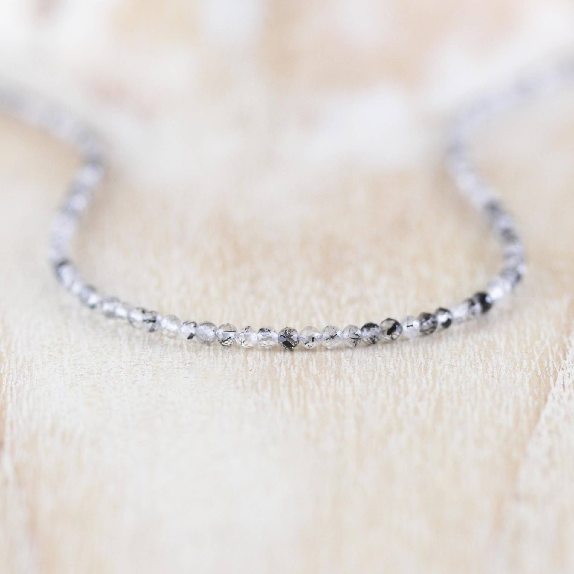 Zarte 2.2 Mm Facettierte Edelsteinhalskette, Schwarze Rutilquarz Halskette Aus Sterling Silber, Gold Oder Rosegold Filled von EllaArtisanJewellery