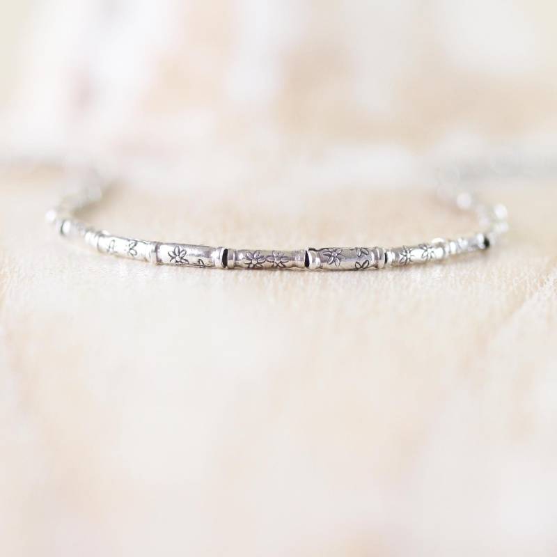 Zarte Oxidierte Gänseblümchen Abdruck Röhrchen Kette, Sterling & Karen Hill Tribe Silber Feinsilber Halskette, Perlen Schmuck Für Frauen von EllaArtisanJewellery