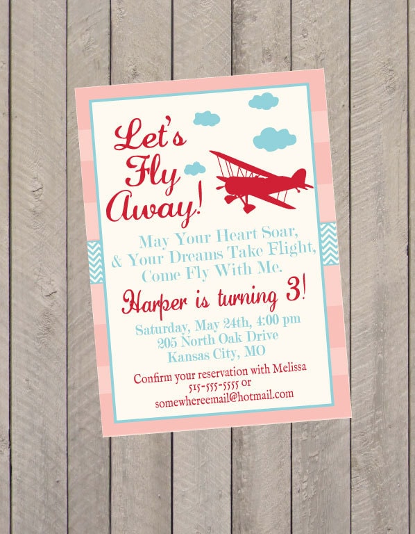Vintage Flugzeug Let's Fly Away Pilot Geburtstagsparty Einladung - Pdf Datei von EllaJaneCrafts