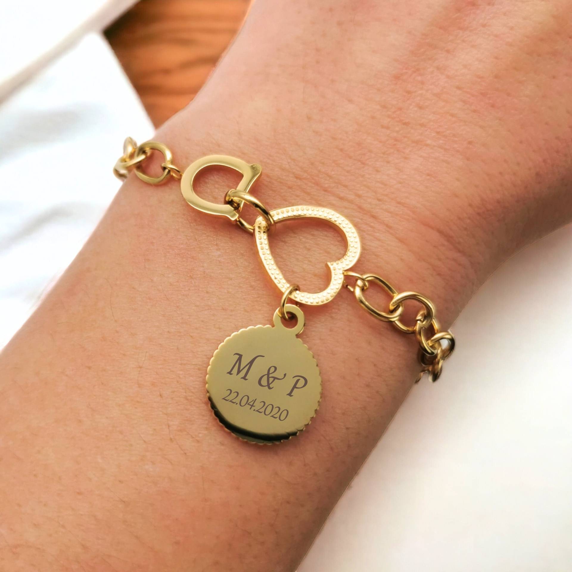 Herz-Armband Mit Gravur, Armkettchen Gold & Silber, Personalisierter Schmuck, Armkette Armband Personalisiert, Valentinstag von EllaMiaBella