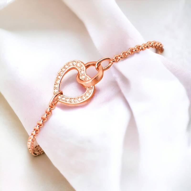 Herz Armband Roségold 18 Karat Vergoldet, Längenverstellbare Armkette Mit Zirkoniabesatz Herz Armband Roségold 18 Karat Vergoldet, Längenverstellbare Armkette Mit Zirkoniabesatz von EllaMiaBella