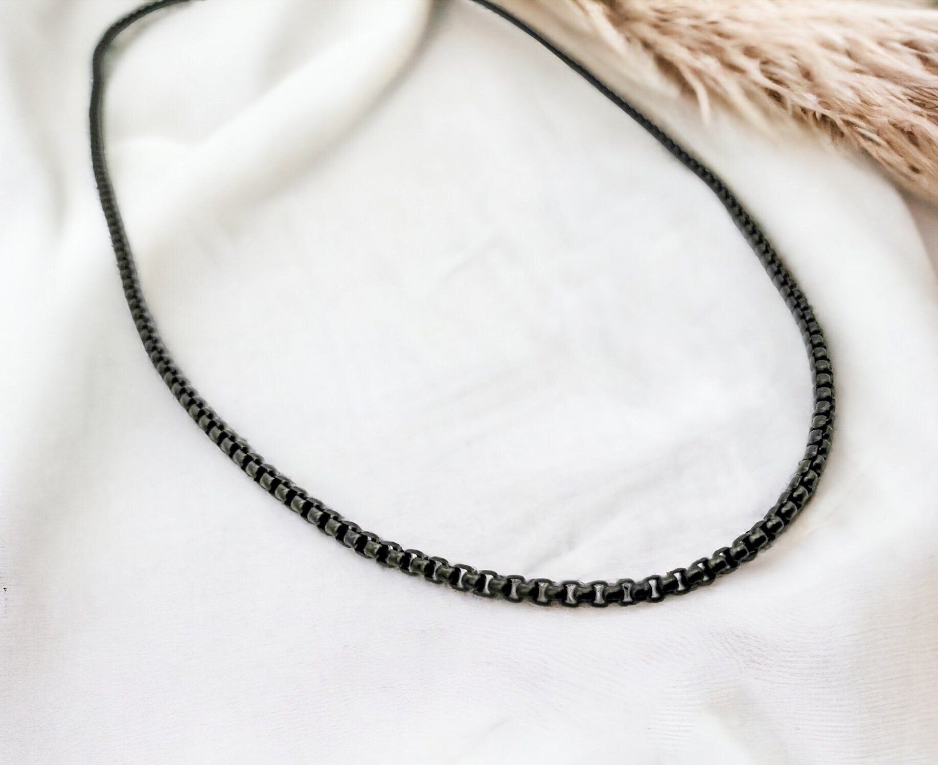 Schwarze Halskette, 3mm Dicke Kette Aus Edelstahl, Veneziakette, Länge Wählbar Von 45-90 cm, Hypoallergen, Stilvoll, Zeitlos, Unisex von EllaMiaBella
