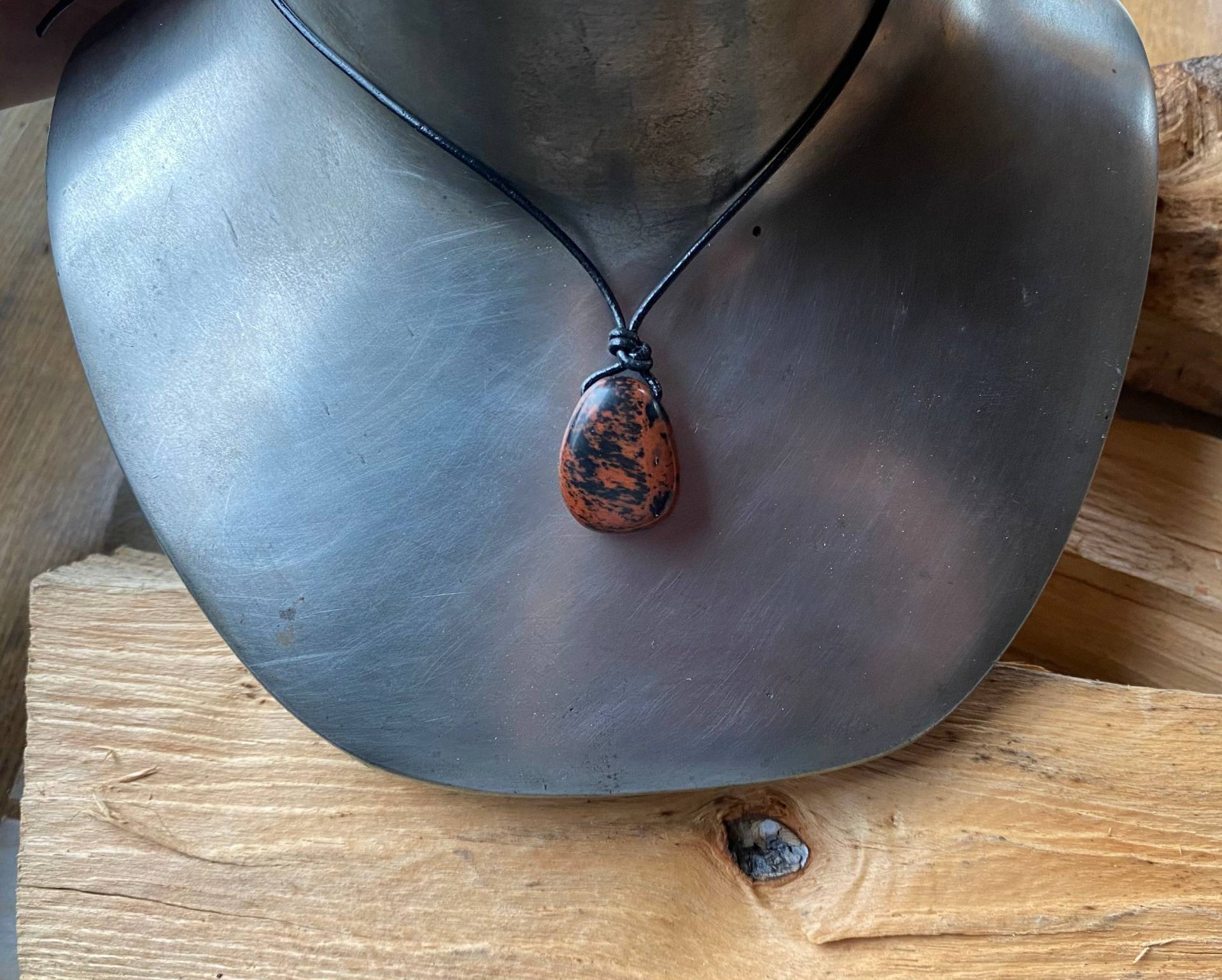 Mahagoni Obsidian Anhänger/Kette An Baumwollband von EllaMinella