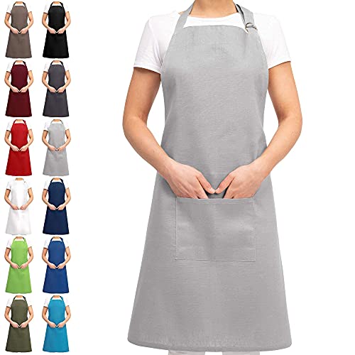 EllaTex Damen/Herren/UNISEX Schürze Kochschürze Kellnerschürze Bistroschürze Küchenschürze Grillschürze Latzschürze 100% Baumwolle, Farbe: Hellgrau von EllaTex