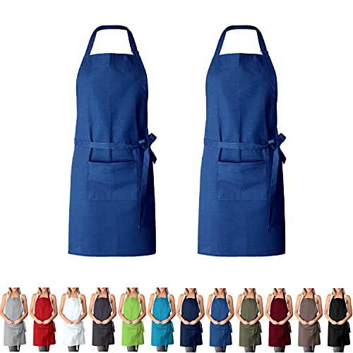 EllaTex DOPPELPACK Damen/Herren/Unisex Schürze Kochschürze Kellnerschürze Bistroschürze Küchenschürze Grillschürze Latzschürze 100% Baumwolle, Farbe: 2er PACK Königsblau von EllaTex