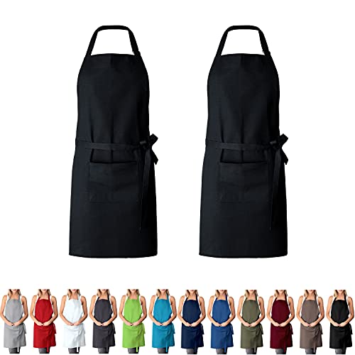 EllaTex DOPPELPACK Damen/Herren/Unisex Schürze Kochschürze Kellnerschürze Bistroschürze Küchenschürze Grillschürze Latzschürze 100% Baumwolle, Farbe: 2er PACK Schwarz von EllaTex