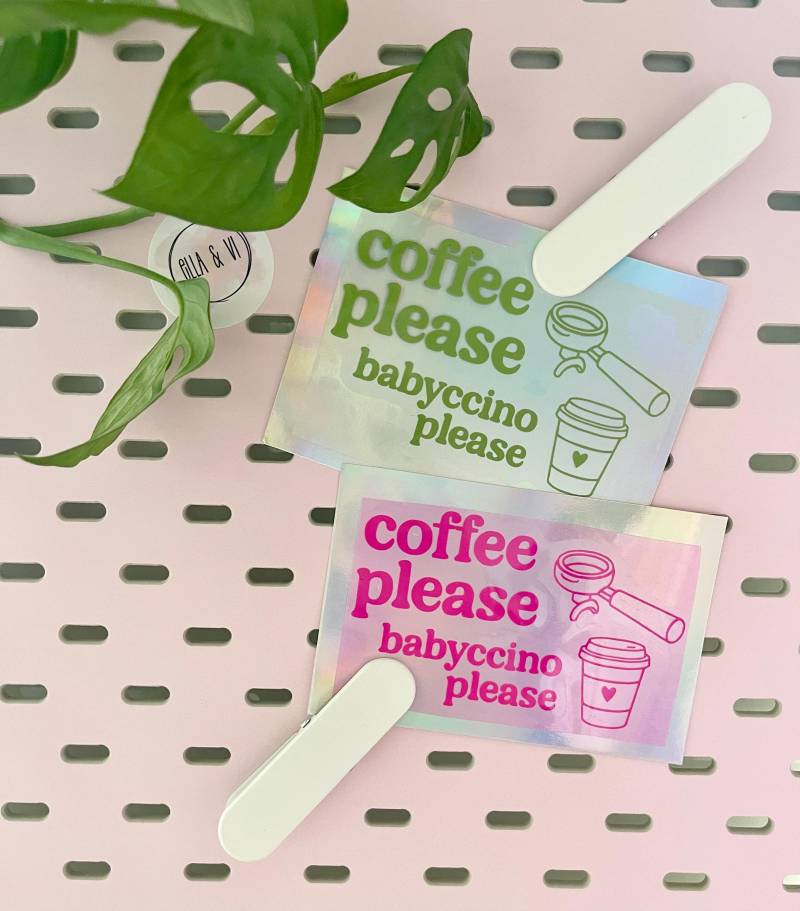 Bügelbild Babyccino Coffee Please Partnerlook Mama Papa Kinder L Mini Me Aufbügler Schriftzug T-Shirt von EllaUndVi