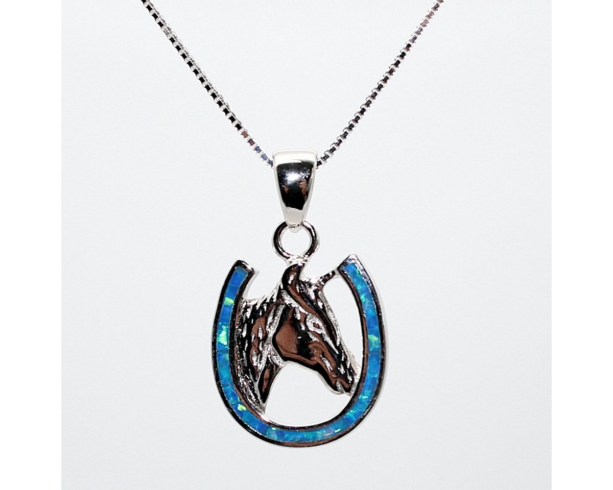 ELLAWIL Kette mit Anhänger Damen Silberkette Hufeisen Anhänger Blau Halskette Mädchen Pferdekopf (Kettenlänge 50 cm, Sterling Silber 925), inklusive Geschenkschachtel von ELLAWIL