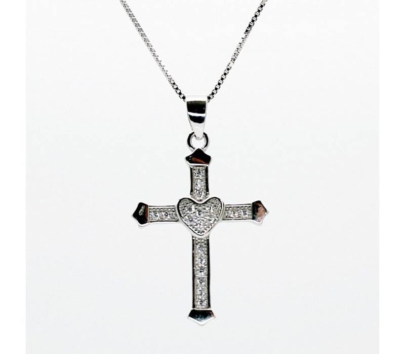 ELLAWIL Kreuzkette Damen Halskette mit Kreuzanhänger Kreuz mit Zirconia Silberkette (Kettenlänge 50 cm, Sterling Silber 925), inklusive Geschenkschachtel von ELLAWIL