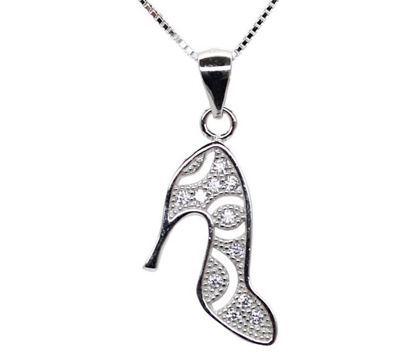 ELLAWIL Silberkette Kette mit High Heels Anhänger Damen Zirkonia Halskette Mädchen (Kettenlänge 50 cm, Sterling Silber 925), inklusive Geschenkschachtel von Ellawil