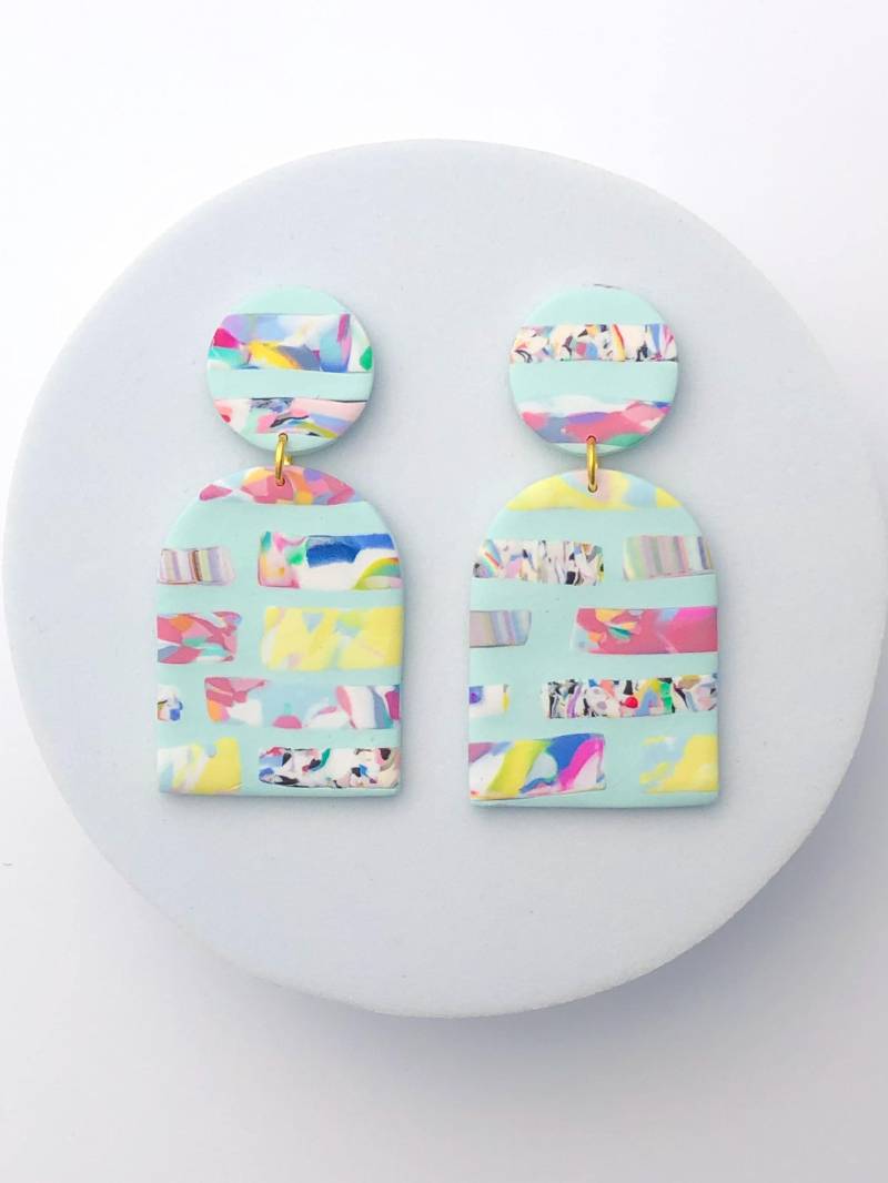 Bunter Mixed Print Ohrring, Funky Patchwork-stil, Kunstlehrer Geschenk, Leichtes Handgemachtes Geschenk Für Sie, Empfindliche Ohren, Weiche von ElleBeeClay