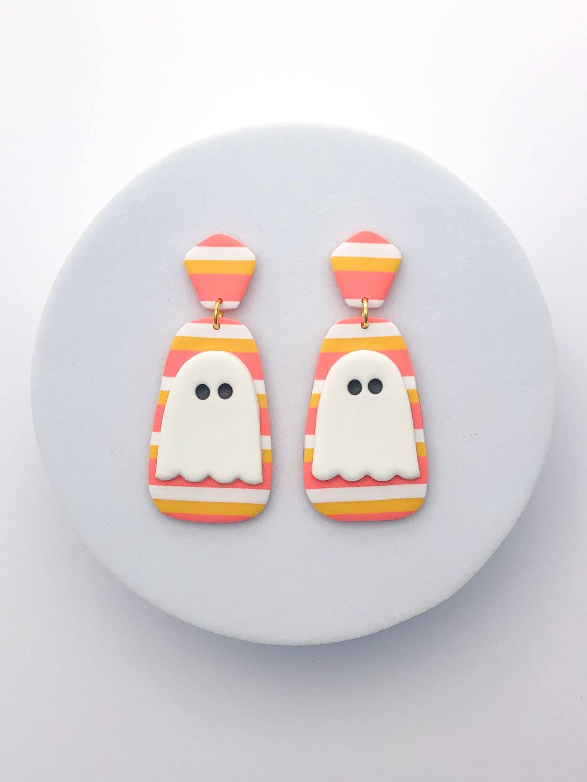 Halloween Ohrringe, Candy Striped Ghost Ohrhänger, Herbst Geschenk Für Lehrer, Handgemachter Leichter Schmuck Aus Polymer Clay, Für Empfindliche von ElleBeeClay