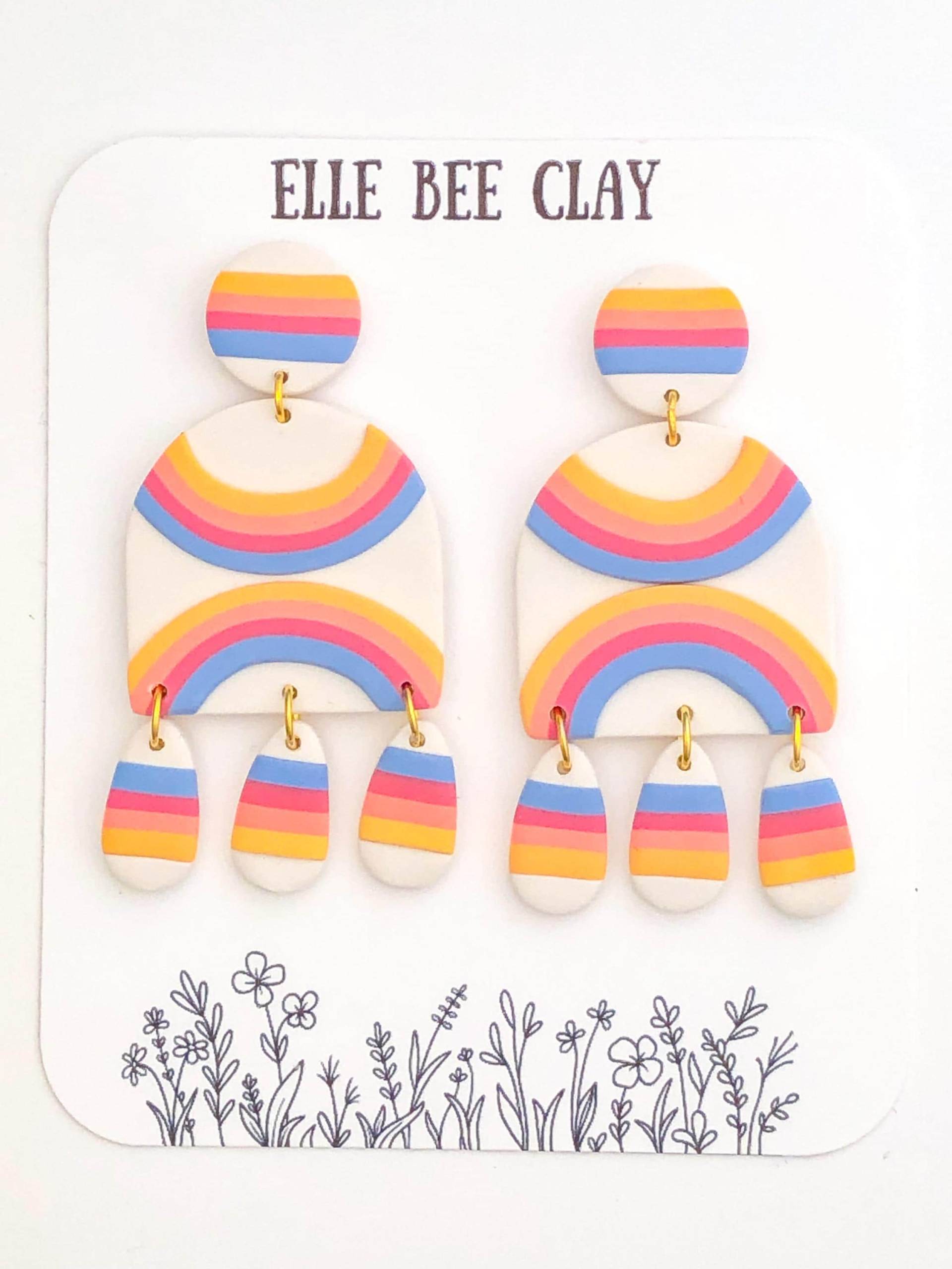 Regenbogen Streifen Ohrring, Polymer Clay Funky Bunte Baumeln, Leichtes Handgemachtes Geschenk Für Sie, Empfindliche Ohren, Retro Regenbogenentwurf von ElleBeeClay