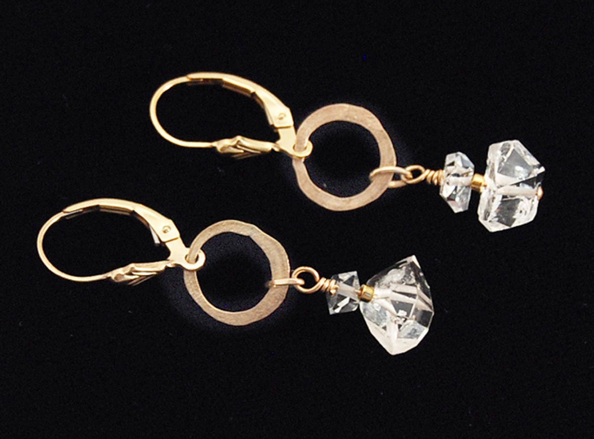 Herkimer Diamant Ohrringe, Gold Oder Silber Bergkristall Nickelfrei Lever Back Schmuck, Quarz Rohkristall Geschenk Für Sie von ElleBernardGems