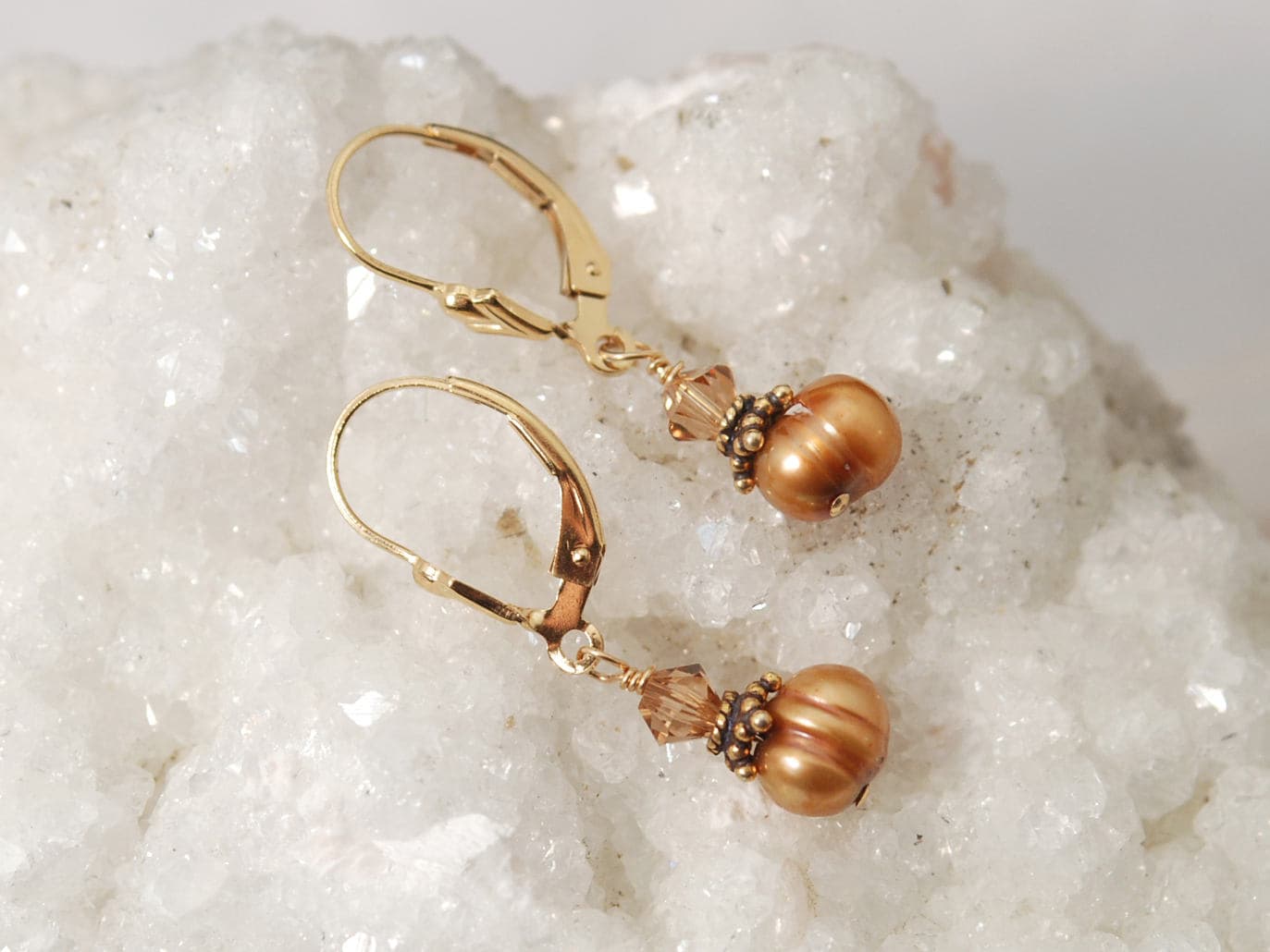 Kürbis Gewürz Ohrringe, Bronze Perlen Schmuck, Kupfer, Rost, Einfache Tropfen Brisur Hochzeit Brautjungfer Geschenk von ElleBernardGems