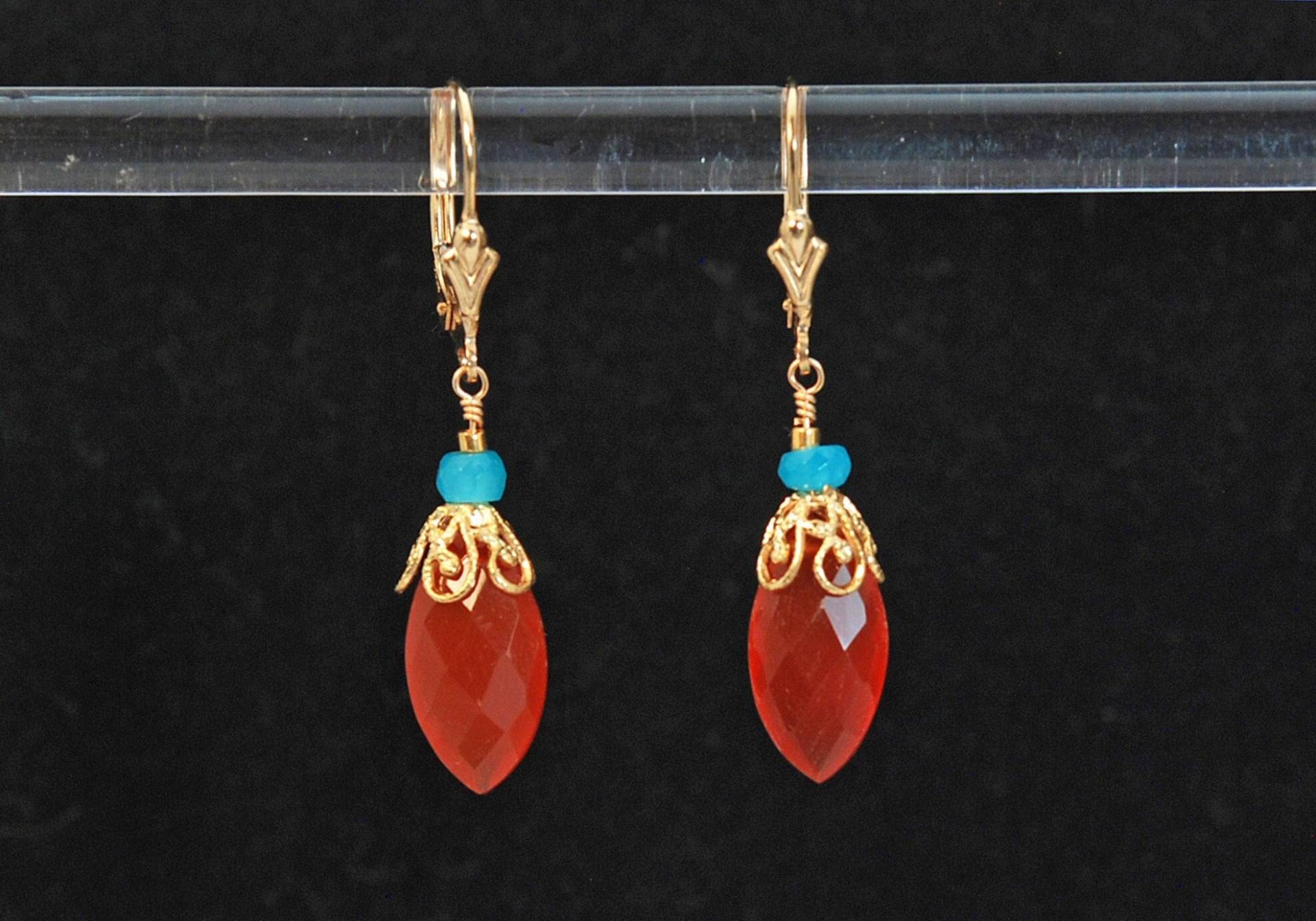 Orange Karneol Ohrring Gold | Rost Farbe Schmuck Silber Steine Im Marquiseschliff Kristall Eigenschaften von ElleBernardGems