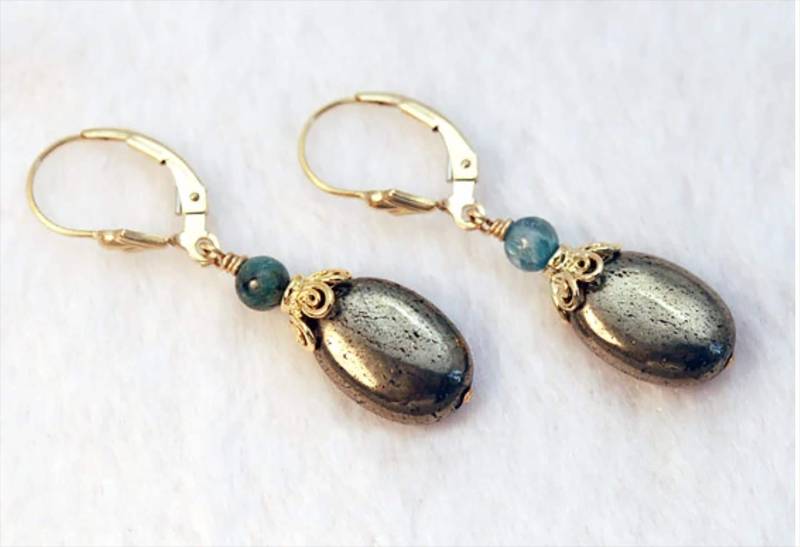 Pyrit Kyanit Ohrringe 14K Gold Filled Brisuren von ElleBernardGems