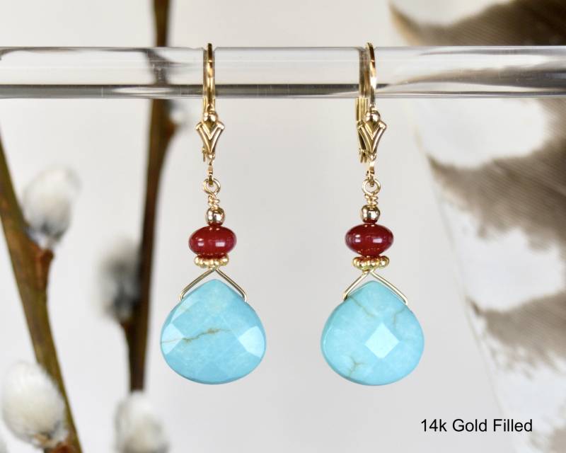 Türkis Und Rote Koralle Ohrringe in 14K Gold Fill Oder 925 Sterling Silber | Dezember Geburtsstein Geburtstagsgeschenk Für Sie von ElleBernardGems