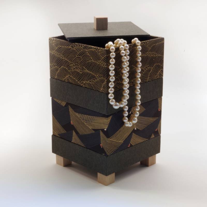 2-stöckige Schmuckschatulle Fächer Gold Schwarz Mit Blättern von EllePapelle