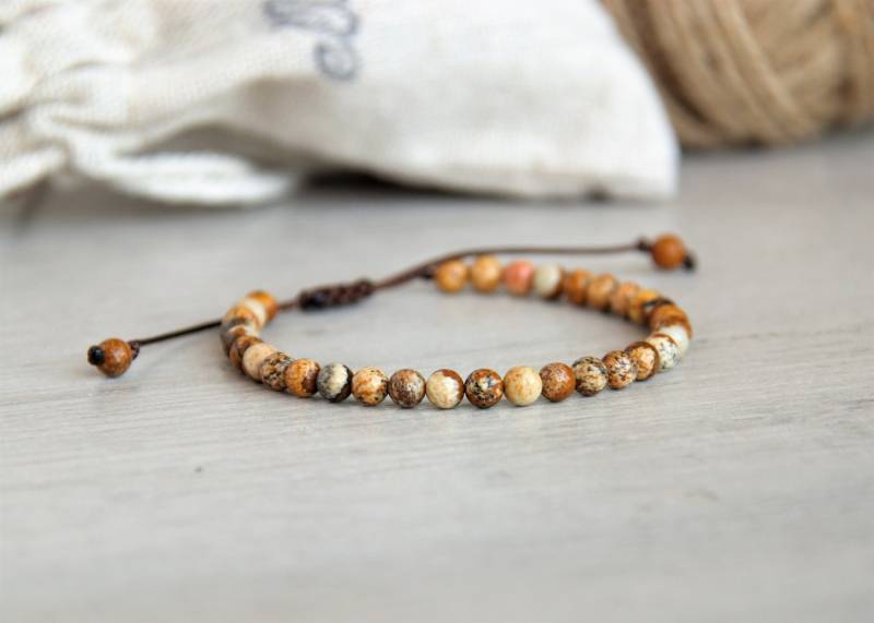 Bilder Jaspis Armband 4 Mm Perlen, Verstellbarer Wasserdichter Boho Schmuck von EllegemDesigns