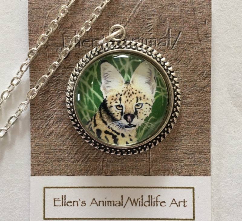 Serval Halskette, Anhänger, Schmuck, Wildkatze Kunst, Tierliebhaber, Wildtiere von EllenChesterAnimals