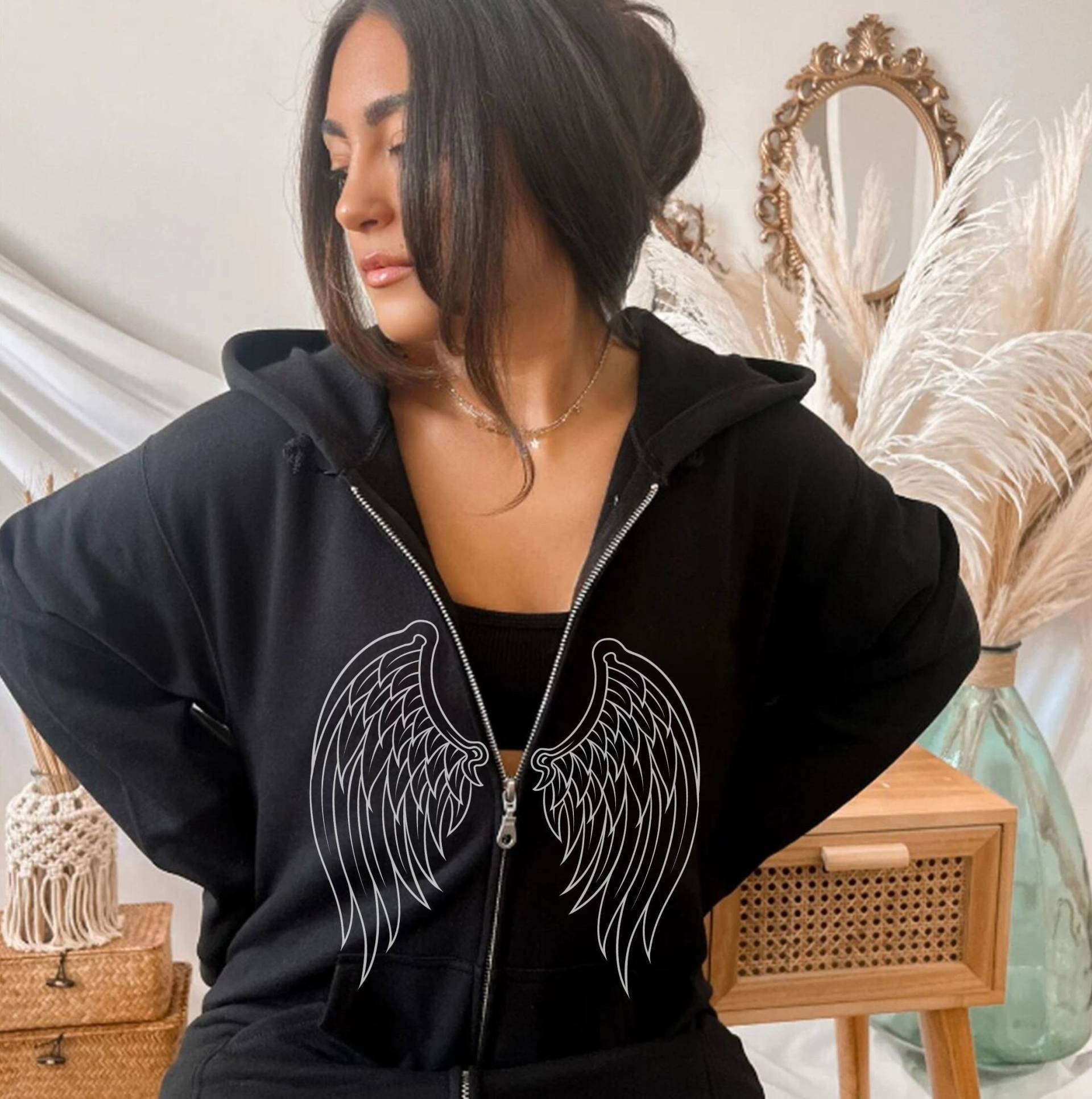 Angel Wings Zip Up Hoodie, Angelic Sweatshirt, Aesthetic Hoodie, Fairy Core Sweater von EllenPlnts