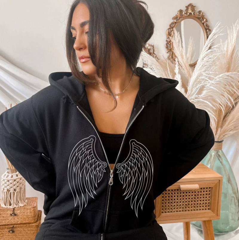 Angel Wings Zip Up Hoodie, Angelic Sweatshirt, Aesthetic Hoodie, Fairy Core Sweater von EllenPlnts