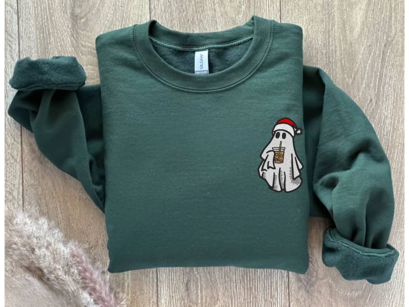 Embroidered Ghost Sweatshirt, Fall Iced Coffee Sweater, Santa, Little von EllenPlnts