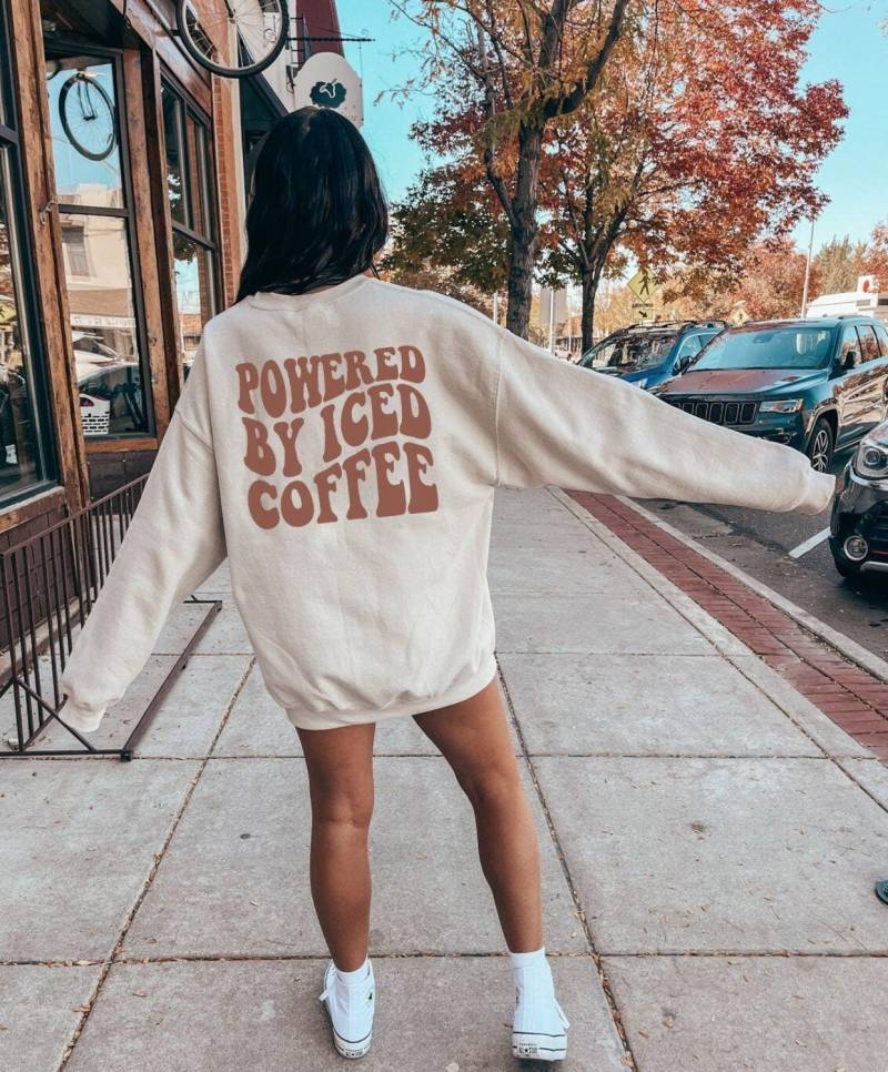 Iced Coffee Sweatshirt, Powered By Coffee, Lover Addict Gift, Back Print von EllenPlnts
