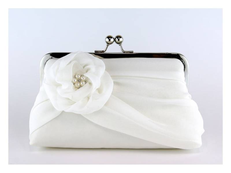 Elfenbein Seide Chiffon Braut Clutch Mit Perle Rose von EllenVintage