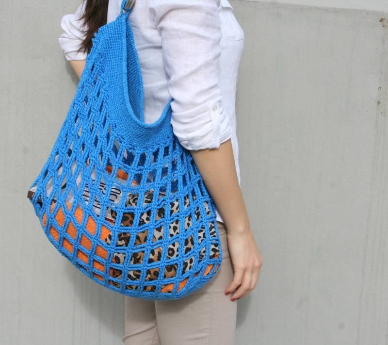 Gehäkelte Strandtasche, Tasche, Ozeanblaue Sommertasche, Baumwolltasche, Damentasche, Schultertasche, Handgemachte Damenmode von EllenaKnits