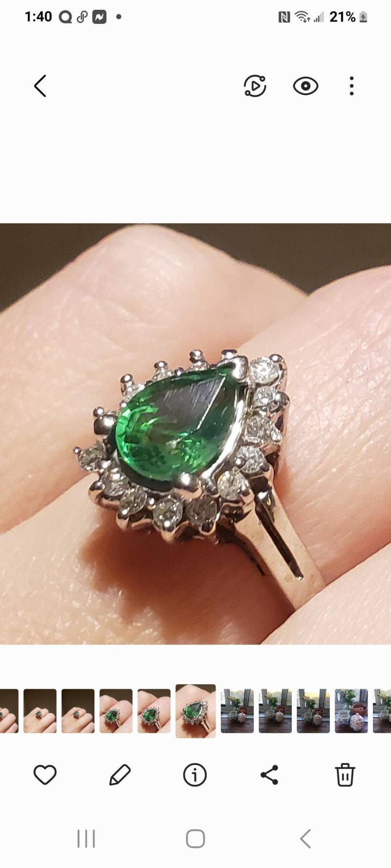 14Kt Weißgold Tsavorit Und Diamant Ring. Größe 5. | Größenverstellbar von EllensVintageGems