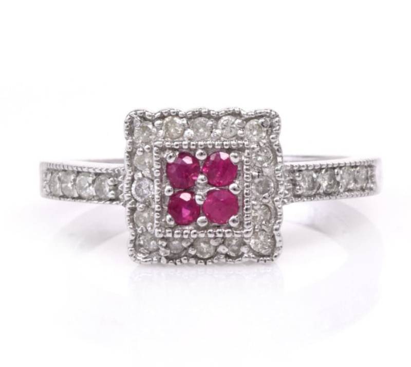 Vintage 14K Weißgold Diamant Und Rubin Ring. Größe 6.75 | Größenverstellbar von EllensVintageGems