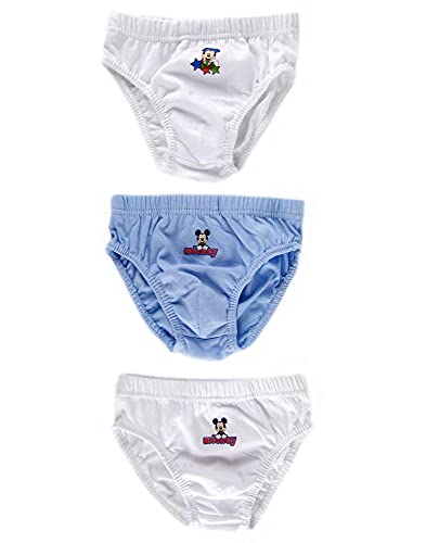 Ellepi Slip für Kinder, Mickey-Maus, elastische Baumwolle, 3 Unterwäsche, einfarbig, Muster: Boxershorts, Unterwäsche für Jungen, 2-3-4-5-6-7-8-9-10, weiche elastische Farben, Mickey Maus, 2-3 Jahre von Ellepi