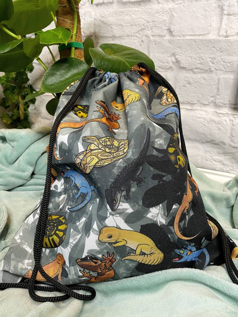 Reptil Und Floral Print Drawstring Tasche | Ball Python Tokay Gecko Bearded Dragon Eidechsenrucksack von EllesReptiles