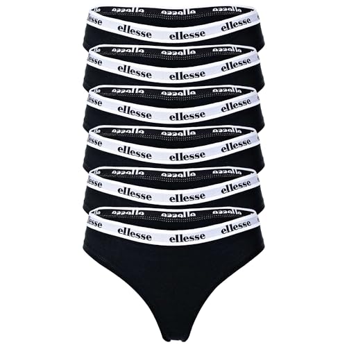 Ellesse Damen Strings, 6er Pack - HILLAR, Unterwäsche, Cotton Stretch, Logobund Schwarz L von Ellesse