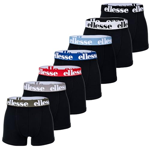 Ellesse Herren Boxer Shorts, 7er Pack - Yema 7 Pack Boxer Shorts, Logo, Cotton Stretch Schwarz/Blau/Rot/Grau 5XL von Ellesse